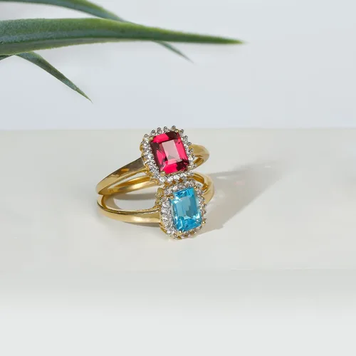 Vista 6 de YoTreasure Anillo de compromiso de oro amarillo sólido de 10 quilates con topacio azul Londres de 1.34