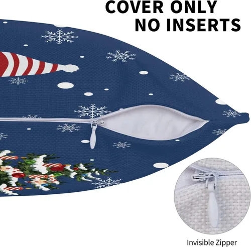 Vista 7 de Fundas de Almohada de Navidad Azul Marino 16x16 Juego de 2 Estilo Granja Muñeco de Nieve Copo de Nieve Árbol de Navidad Fundas de Almohada