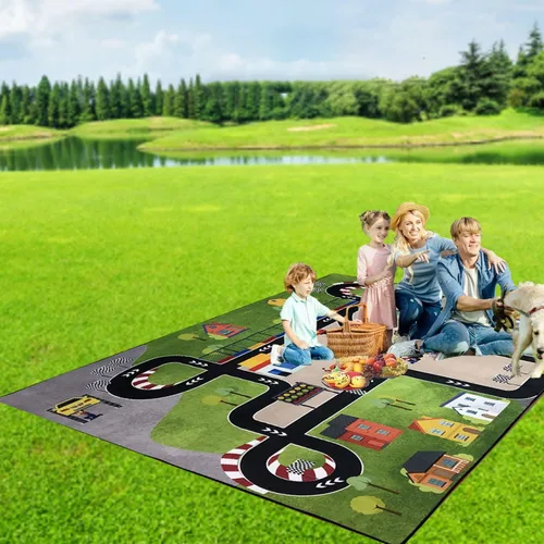 Vista 7 de Alfombra de juego para niños, alfombra educativa de tráfico para niños, alfombra de tráfico de dibujos animados de bebé, alfombra ideal para jugar