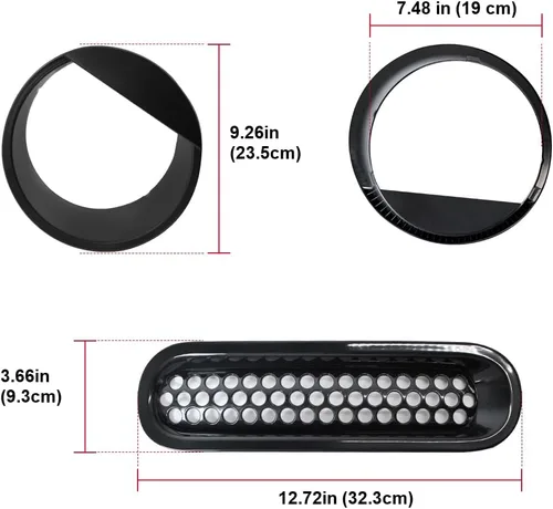 Vista 5 de Cubierta de rejilla frontal de malla con clip y cubierta para faros delanteros 2007-2017 para Jeep Wrangler JK JKU – Biseles de faros delanteros