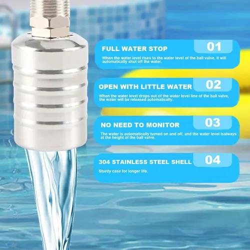 Vista 6 de Válvula de flotador de agua, válvula de flotador portátil de acero inoxidable 304 totalmente automática, control de nivel de agua, fácil de 3/4