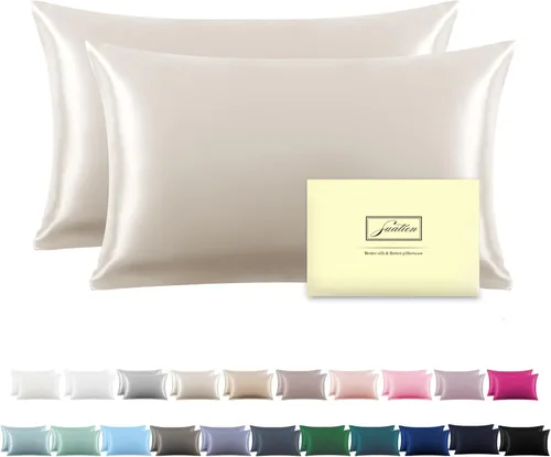 Vista 31 de Funda de almohada de seda para cabello y piel, suave, transpirable y resistente, funda de almohada de seda de tamaño Queen, fundas de almohada