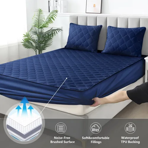 Vista 3 de Protector de colchón impermeable – Protector de colchón de tamaño individual silencioso y estilo sábana bajera Protección completa de cama