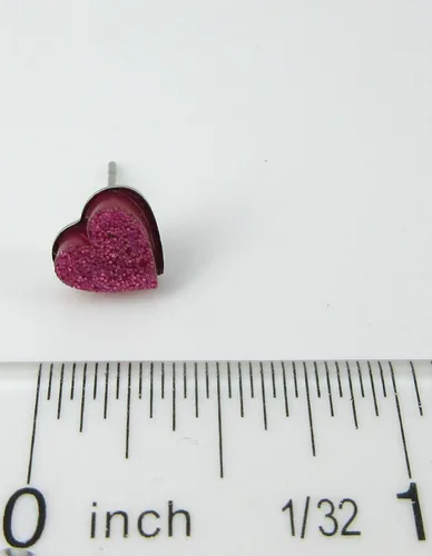 Vista 48 de Pendientes de botón de corazón acrílico con purpurina de acero inoxidable de 0.315 in
