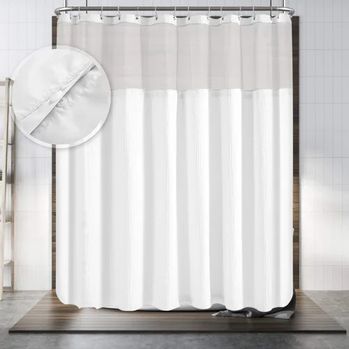 Vista 10 de Barossa Design - Cortina para ducha con forro, mezcla de algodón y patrón cuadriculado