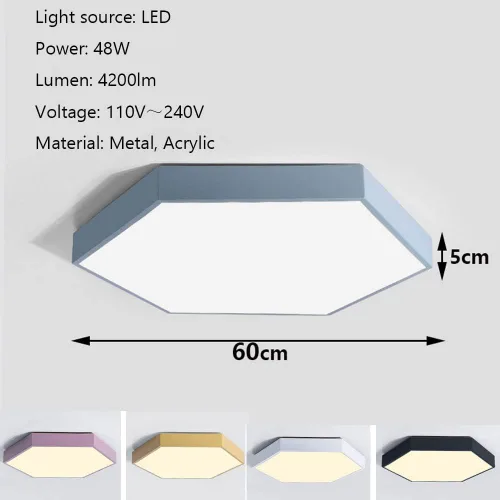 Vista 6 de Moderna iluminación hexagonal de acrílico empotrado, luces de techo LED macarrón, luz de tres tonos, luz empotrada, luz de techo LED de montaje
