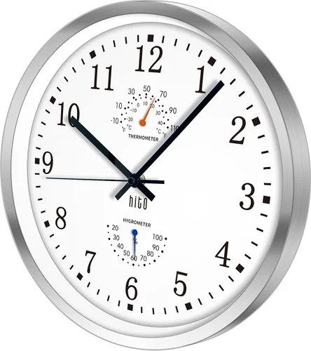 Vista 39 de HITO Reloj de pared silencioso de 10 pulgadas, funciona con pilas, sin tictac, cubierta de vidrio, marco de aluminio plateado, para decoración