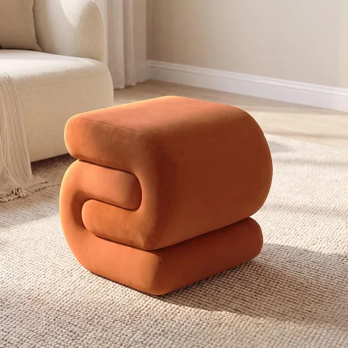 Vista 12 de FOXHUNTER Moderno reposapiés otomano, taburete trenzado de felpilla con relleno de esponja, exquisito taburete de puf para mesa auxiliar, taburete