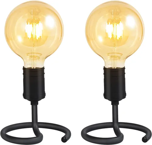 Vista 7 de E26 Edison - Juego de 2 lámparas de mesa pequeñas para dormitorio, soporte de base de lámpara industrial E26 Edison con enchufe, lámpara moderna