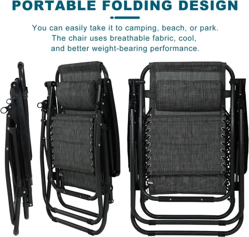 Vista 7 de HCY Sillas de gravedad cero para exteriores, sillas reclinables ajustables para exteriores, sillas de patio plegables con portavasos y almohadas