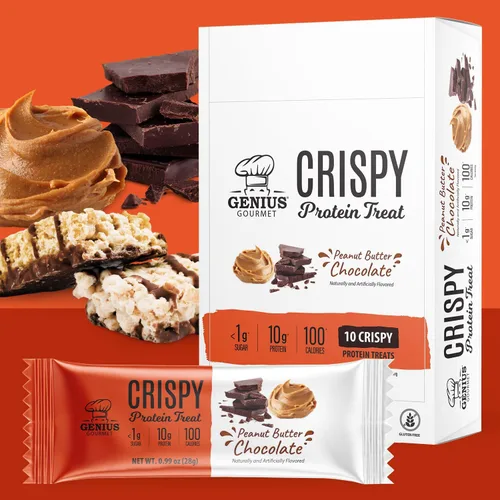 Vista 2 de Genius Gourmet Golosina de proteína crujiente, mantequilla de maní de chocolate, aperitivo Keto, bajo en carbohidratos, bajo en azúcar y sin gluten