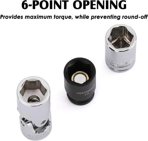 Vista 3 de MIXPOWER 5 piezas de enchufe de 1/4" de 6 puntos de tamaño único de 10 mm, juego de enchufes de 10 mm, enchufe magnético, junta universal, enchufe