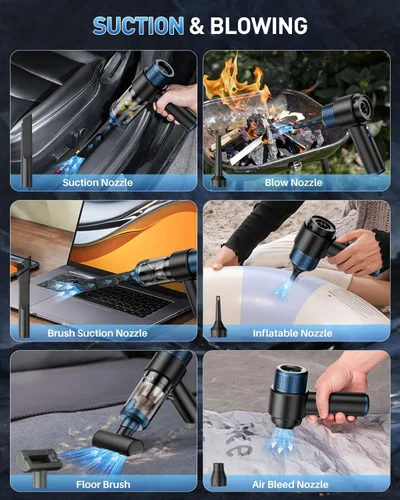 Vista 4 de EYYA Aspiradora de Mano Inalámbrica para Automóvil, Aspiradora de Alta Potencia de 15000PA y Soplador de Aire, Mini Aspiradora Portátil 4 en 1