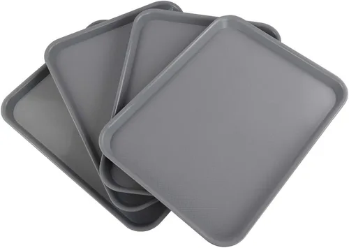 Vista 4 de Gloreen Juego de 4 bandejas rectangulares de comida rápida, bandejas de café estándar para cafetería, color gris