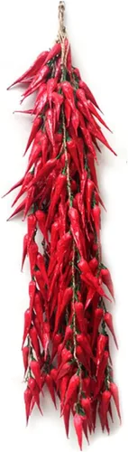Vista 2 de 5 cuerdas de simulación artificiales realistas de vegetales artificiales de ajo, pimiento rojo, cebolla, cuerda de espuma para colgar, verduras