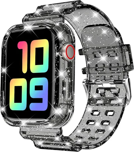 Vista 39 de DABAOZA - Correa transparente compatible con Apple Watch de 1.772 in y 1.732 in, con purpurina transparente Women Men,Glitter Bling TPU