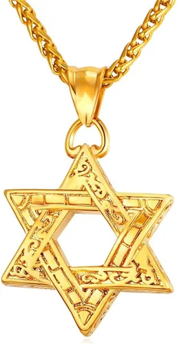 Vista 15 de U7 - Collar con Estrella de David para hombres y mujeres, dije hexagonal de acero inoxidable con cruz/piedra de rubí/collares clásicos judíos