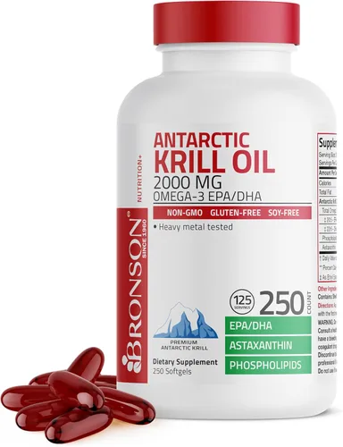 Vista 9 de Bronson Antarctic Krill Oil 2000 mg with Omega-3s, 60 Softgels Heavy Metal Tested, with EPA, DHA, Astaxanthin and Phospholipids, Non-GMO, Gluten