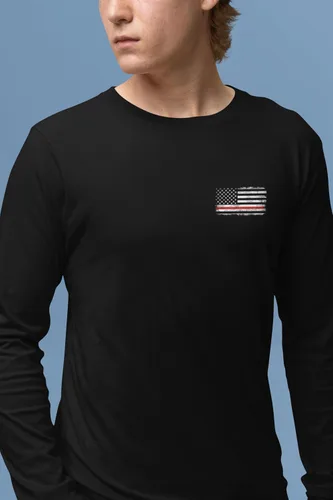 Vista 3 de Camiseta de manga larga Honor Respect U.S. Flag Red Line Firefighter Negro
