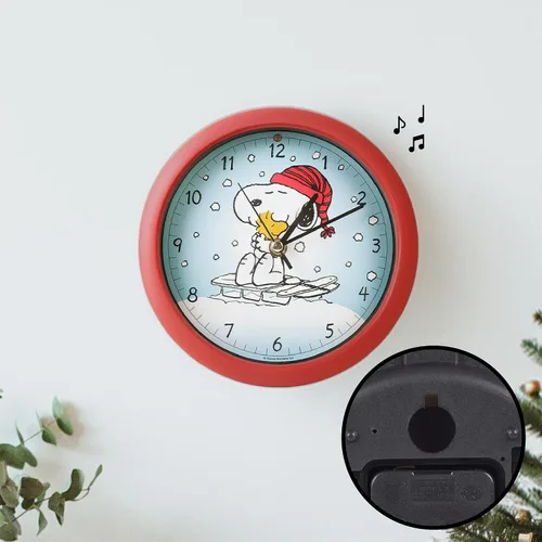 Vista 7 de Mark Feldstein, Snoopy de Peanuts en trineo Reloj de sonido navideño, rojo, 20,3 cm