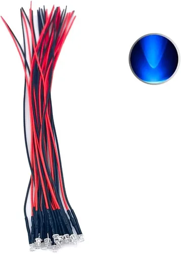 Vista 31 de 30 piezas de luces LED de 12 voltios de 3mm con parte superior plana verde, diodos emisores de luz precableados, lente de agua transparente de 7.9