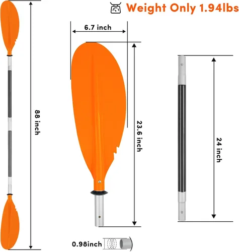 Vista 17 de Remo de kayak, 88 pulgadas, 4 piezas de remos para kayak, flotador de eje de aleación de aluminio resistente, ligero, desmontable, ajustable