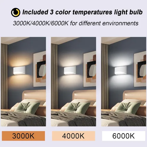 Vista 6 de Aipsun Aplique de pared blanco con pilas, 2 unidades, luces LED de pared recargables USB, luz de pared regulable para interiores para sala de estar