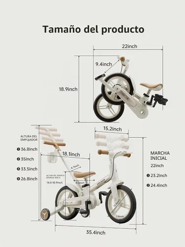 Vista 3 de Lecoco - Bicicleta Mejorada para Niños Pequeños con Manija de Empuje 6 en 1, Bicicleta de Equilibrio Juguetes con Ruedas de Entrenamiento, Brazos