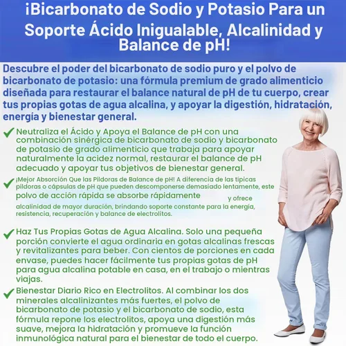 Vista 4 de Polvo de bicarbonato de sodio y polvo de bicarbonato de potasio Suplemento de equilibrio de pH. Haga galones de gotas de agua alcalina