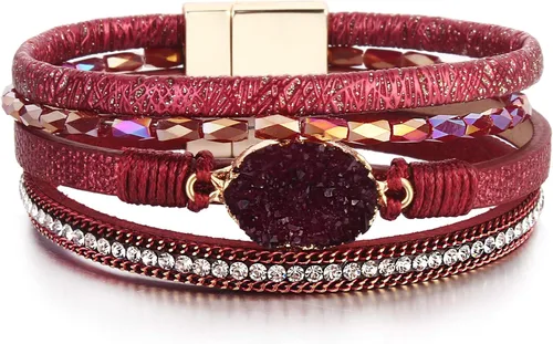 Vista 145 de FANCY SHINY - Pulsera de cuero estilo bohemio, pulsera de cuentas de cristal con cierre magnético, regalos de joyería para mujer