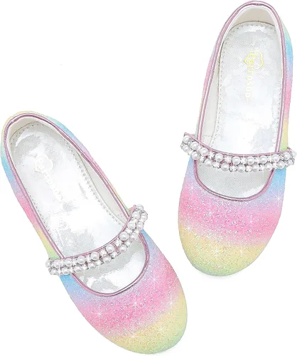 Vista 3 de Zapatos de vestir para niñas pequeñas, zapatos de flores, zapatos de princesa, boda, fiesta, zapatos planos para niñas pequeñas y grandes