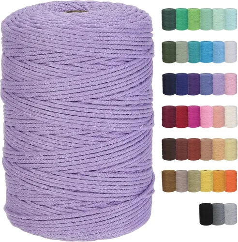Vista 16 de Cuerda de macramé de algodón de 2 mm, 220 yardas, suministros naturales de macramé de color, cuerda de algodón suave para artesanía, para colgar