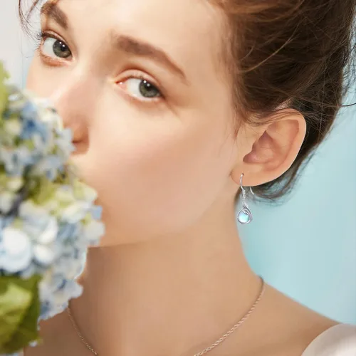 Vista 5 de Dangle Moonstone Turquoise Earrings for Women S925 Sterling Silver LeafDaisyStarFiligreeCeltic KnotFlower of LifeAmethyst Earrings for Gifts Jewelry