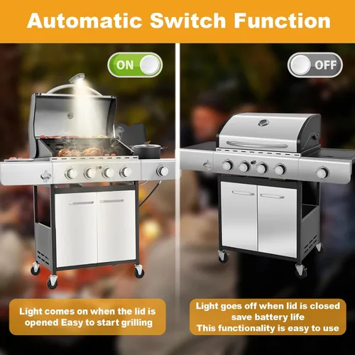 Vista 6 de Luz de parrilla recargable, rotación flexible de 360°, luz LED de mango de barbacoa, carga tipo C, batería de larga duración de 6 horas, accesorios