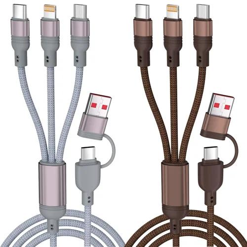 Vista 41 de Cable de carga múltiple, (paquete de 2 cables de 4 pies), cable de carga 3 en 1 para múltiples dispositivos, cable de carga universal de nailon Rosa
