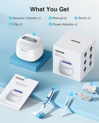Vista 8 de Máquina limpiadora ultrasónica de retenedores, cápsula de limpieza dental de 49 kHz para guardias nocturnos, protectores bucales, alineador, frenos