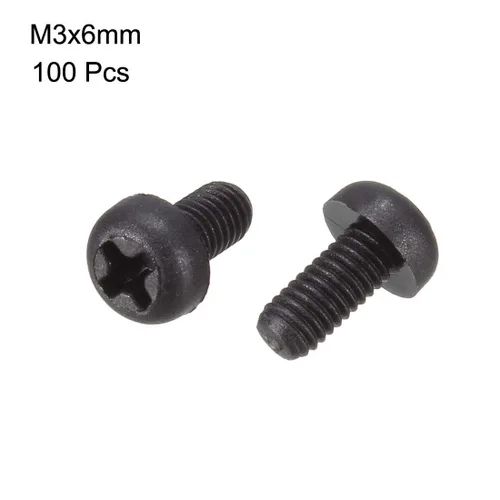 Vista 2 de uxcell M3x6mm Phillips cabeza redonda Nylon máquina tornillo tornillo sujetador negro 100pcs