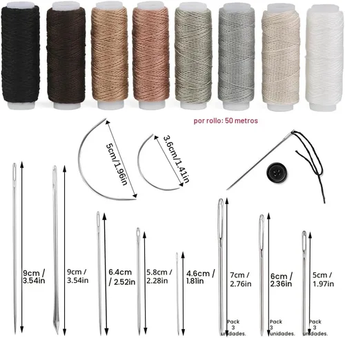 Vista 2 de BAGERLA Kit de costura de reparación de tapicería, kit de costura resistente con herramientas de punzón, desgarrador de costura, agujas de costura a