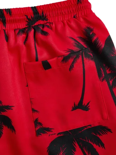 Vista 30 de GORGLITTER Conjunto de 2 piezas de camiseta gráfica de manga corta para hombre, estampado hawaiano con cordón y pantalones cortos