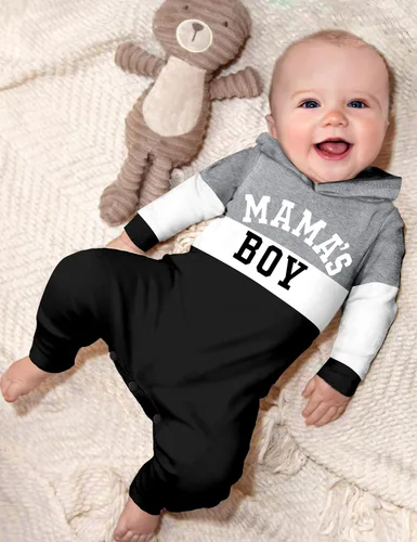 Vista 3 de Ropa de bebé niño, ropa de bebé con estampado de letras de manga larga con capucha para bebé niño