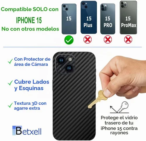 Vista 3 de Película protectora 3M compatible con iPhone 15 para lados y espalda (fibra de carbono)
