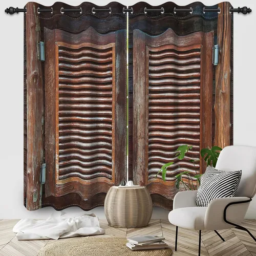 Vista 99 de Cortinas rústicas para ventana de puerta de granero, puerta de madera gris, puerta de garaje, tratamiento de ventana para sala de estar, dormitorio