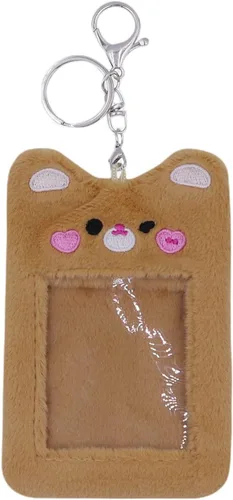 Vista 17 de JUMISEE Lindo soporte de tarjeta de fotos Kpop de felpa con llavero, funda de foto de oso de dibujos animados, protector de tarjeta de crédito