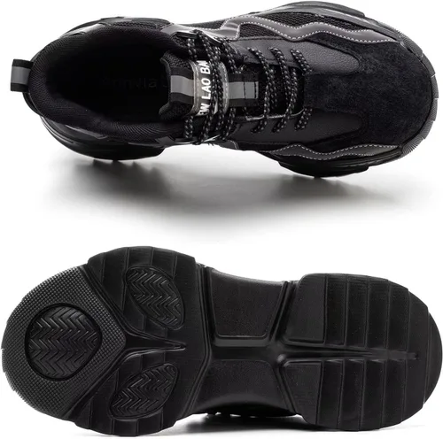 Vista 5 de Zapatos de punta de acero para mujeres y hombres, zapatos de seguridad de trabajo de ajuste ancho, ligeros, antideslizantes, cómodos, compuestos