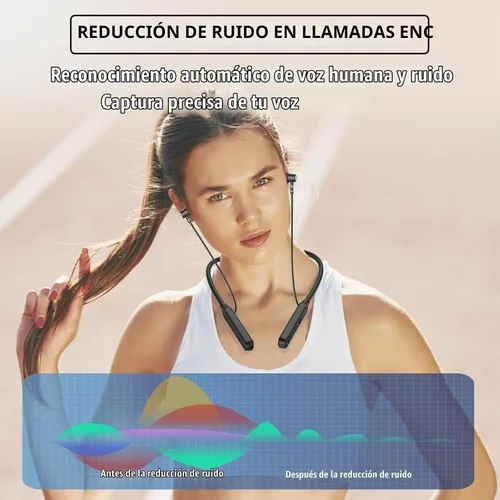 Vista 7 de LANDIBO Audífonos inalámbricos con banda para el cuello, V5.2 con micrófono, 35 horas de tiempo de reproducción, audífonos Bluetooth con banda