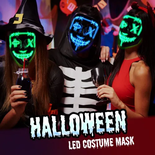 Vista 3 de GAOMON Máscara de Halloween con luz LED, máscara aterradora para festivales, cosplay, disfraces de Halloween, fiestas de máscaras, carnaval