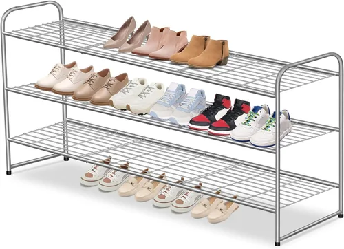 Vista 10 de AOODA Zapatero largo de 2 niveles para armario, organizador de almacenamiento de zapatos apilable de metal para entrada, dormitorio, piso, 18 pares