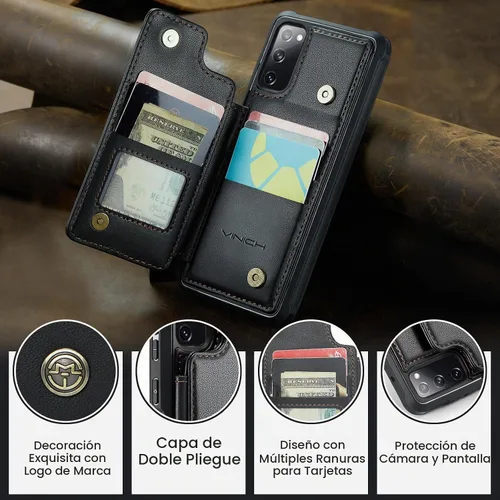 Vista 9 de Vinich Funda tipo cartera para Samsung Galaxy S20 FE con tarjetero, color Negro