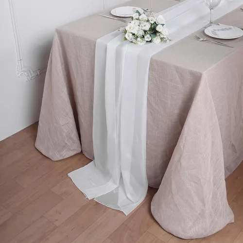 Vista 6 de Tableclothsfactory Camino de mesa de gasa de amatista de 22 x 80 pulgadas para bodas, fiestas, banquetes, decoración, ajuste rectangular y mesa