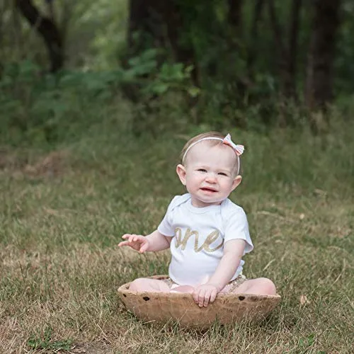 Vista 6 de Mameluco de bebé camisa para niña de primer cumpleaños con purpurina dorada 12-18 meses Blanco